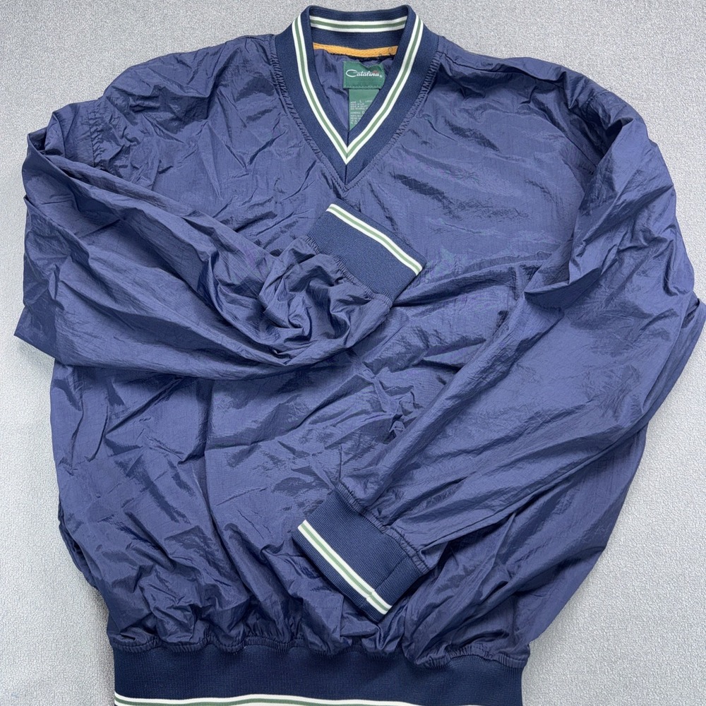Vintage Catalina Nylon Pullover Windbreaker Jacket Mens Large Blue V Neck